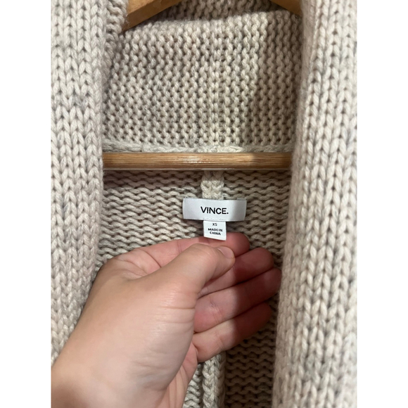 Vince Women’s Open Front Chunky Knit Cardigan Sweater Beige Longline Size XS - Picture 6 of 8